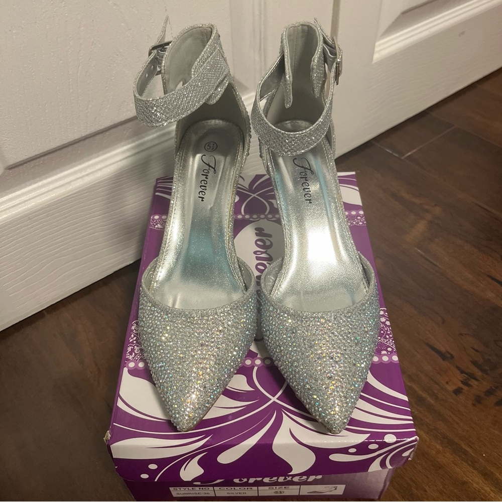 Silver Rhinestone Pointed-Toe Stiletto Heels - Picture 3 of 9